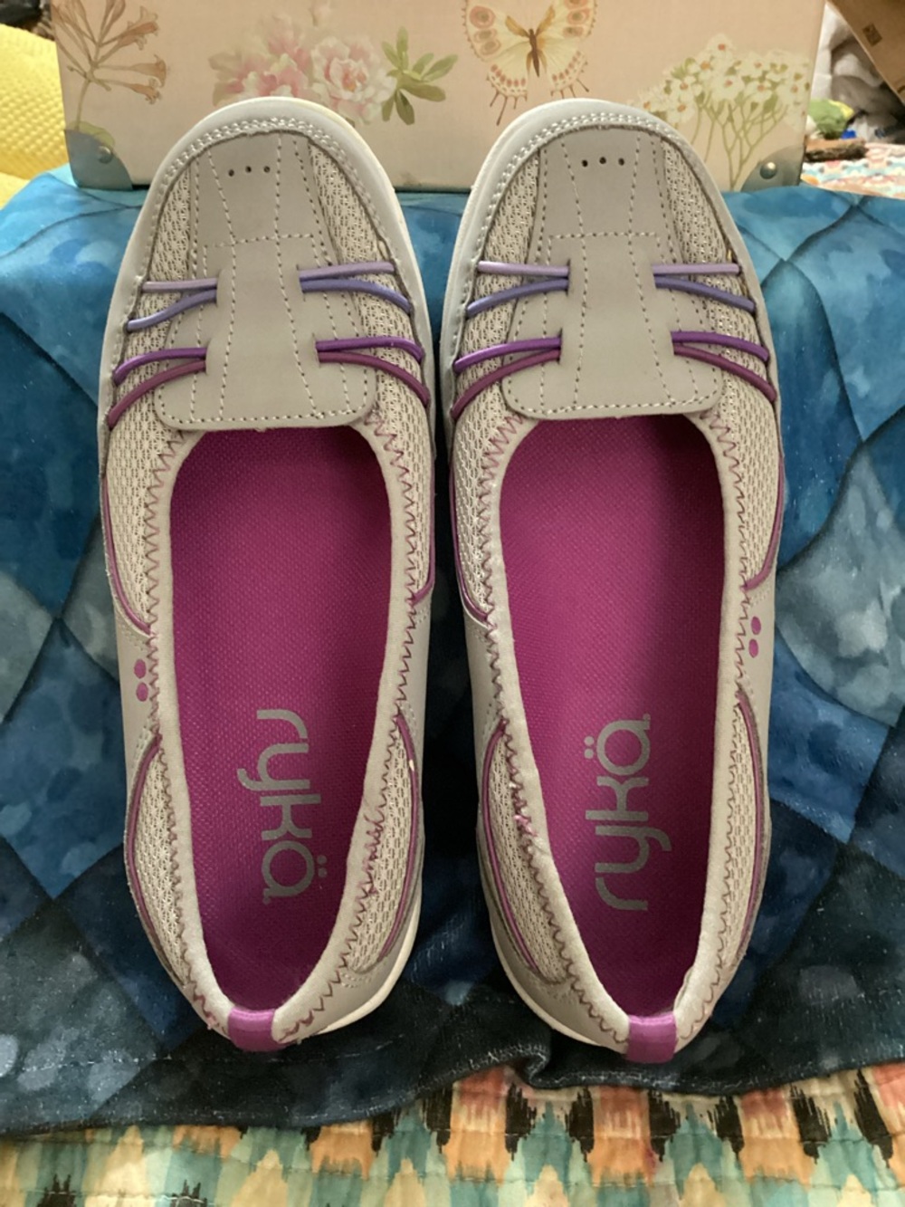 Ryka Women's Gray and Purple Slip-On Casual Flats
